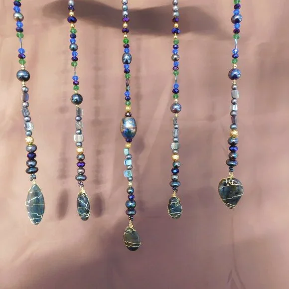 (Dragons Jewels) Driftwood Suncatcher Mobile Natural Labradorite abalone beads